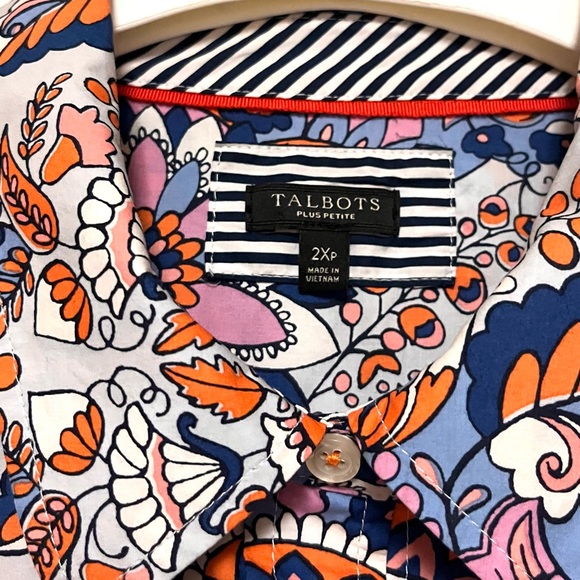 Talbots Button Down Blouse Womens Plus SZ 2XP Colorful Paisley Flip Cuff Retro - Picture 5 of 9